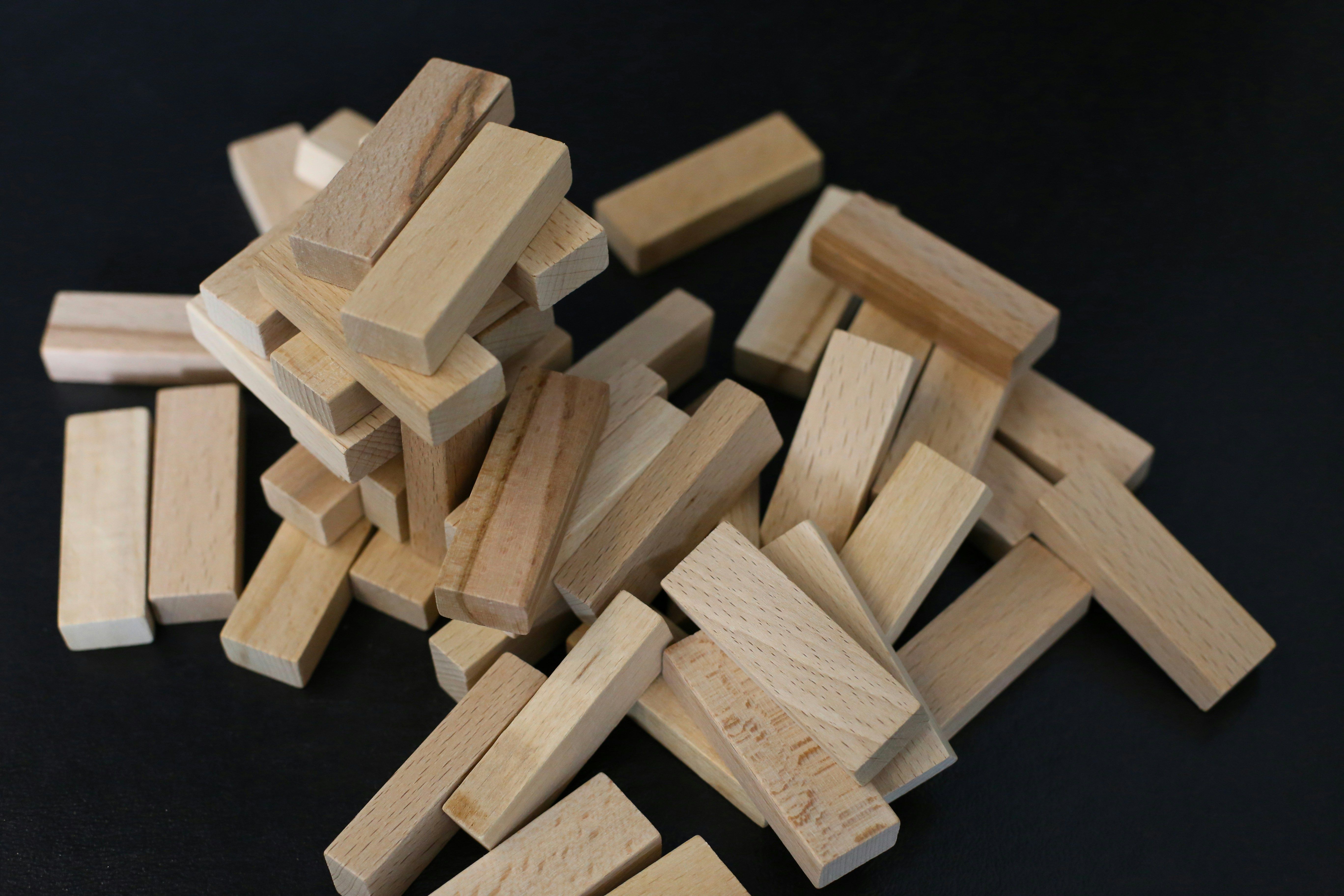 A collapsed Jenga tower